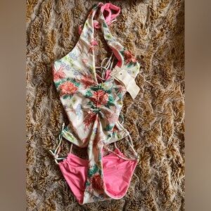 NWT Hah Swim floral one piece swimsuit with cutouts